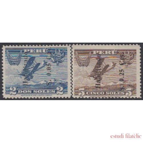 Perú A-14/15 1936 Timbres de 1934 con el nuevo valor de sobrecarga MH