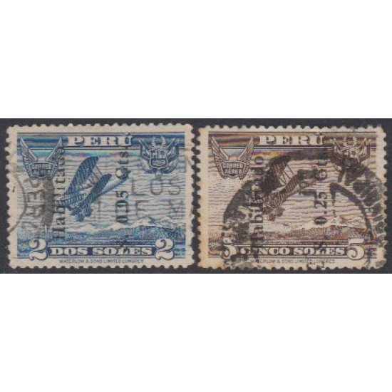 Perú A-14/15 1936 Timbres de 1934 con el nuevo valor de sobrecarga Usado Perú A-14/15 1936 Timbres de 1934 con el nuevo valor de sobrecarga Usado