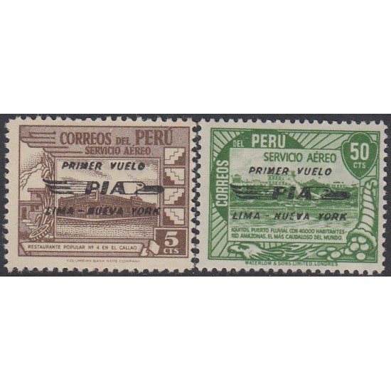 Perú A- 69/70 1947 Primer vuelo Lima - Nueva York MNH