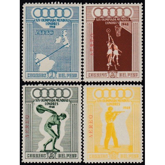 Perú A- 71/74 1948 XIV Olimpiada Mundial Londres MNH Perú A- 71/74 1948 XIV Olimpiada Mundial Londres MNH