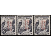 Perú A 75/77 1949 Timbres de 1938 con sobretasas rojas verticales ferrocarriles MNH