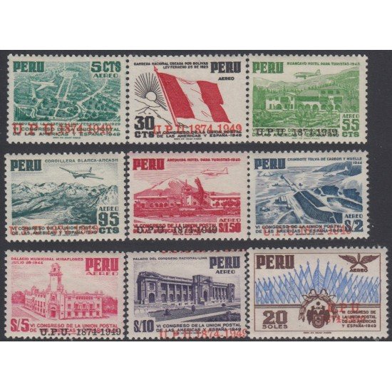 Perú Aéreo 87/95 1951 Timbres no emitidos VI Congreso de la UPU MNH Perú Aéreo 87/95 1951 Timbres no emitidos VI Congreso de la UPU MNH
