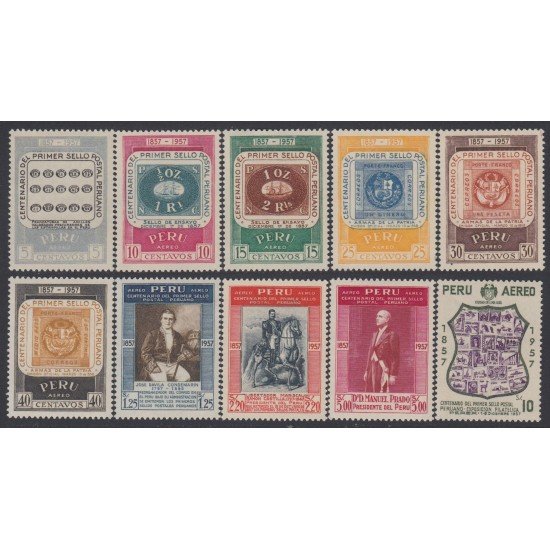 Perú A- 125/34 1957 Centenario de timbre peruano Diversos temas MH Perú A- 125/34 1957 Centenario de timbre peruano Diversos temas MH