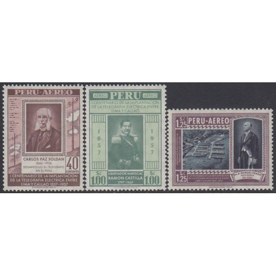 Perú A- 135/37 1958 Centenario de la implantación da la telegrafía eléctrica MNH Perú A- 135/37 1958 Centenario de la implantación da la telegrafía eléctrica MNH