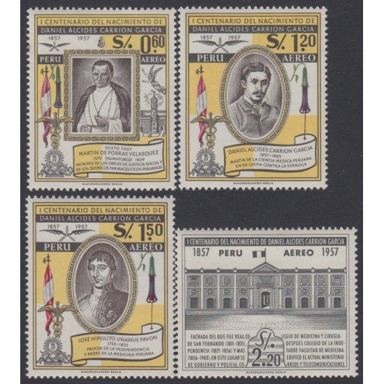 Perú A- 142/45 1958 Centenario del nacimiento de Daniel Alcides Carrión MNH Perú A- 142/45 1958 Centenario del nacimiento de Daniel Alcides Carrión MNH