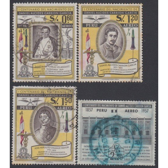 Perú A- 142/45 1958 Centenario del nacimiento de Daniel Alcides Carrión Usado Perú A- 142/45 1958 Centenario del nacimiento de Daniel Alcides Carrión Usado