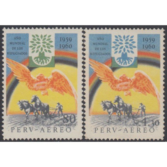 Perú A- 157/58 1960 Año mundial de los refugiados Caballos MNH Perú A- 157/58 1960 Año mundial de los refugiados Caballos MNH