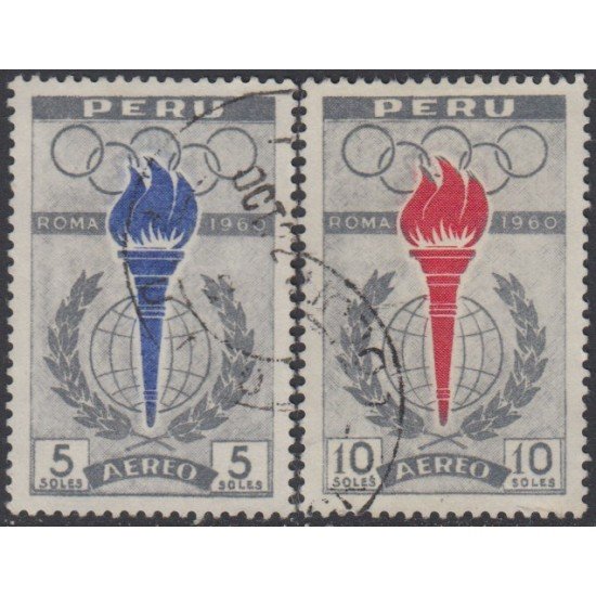 Perú A- 166/67 1961 Juegos olímpicos de Roma Antorcha Usado Perú A- 166/67 1961 Juegos olímpicos de Roma Antorcha Usado
