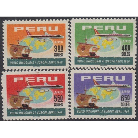 Perú A- 240/43 1969 Vuelo inaugural a Europa Avión Barco MH