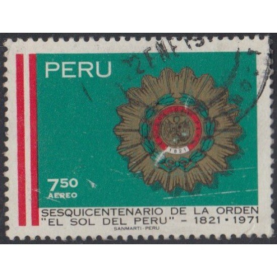Perú A- 307 1971 150 Años de la Orden El Sol de Perú Usado Perú A- 307 1971 150 Años de la Orden El Sol de Perú Usado