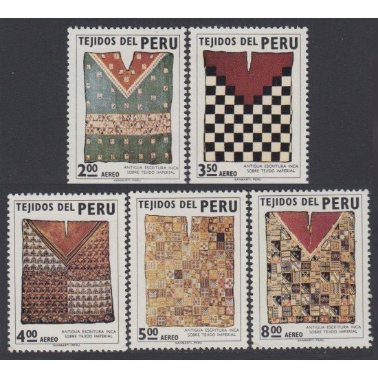 Perú A- 330/34 1973 Tejidos del Perú Escritura antigua Inca MH Perú A- 330/34 1973 Tejidos del Perú Escritura antigua Inca MH