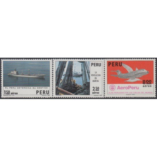 Perú A- 363/65 1974 Los cambios de la Revolución Barco Avión MNH Perú A- 363/65 1974 Los cambios de la Revolución Barco Avión MNH