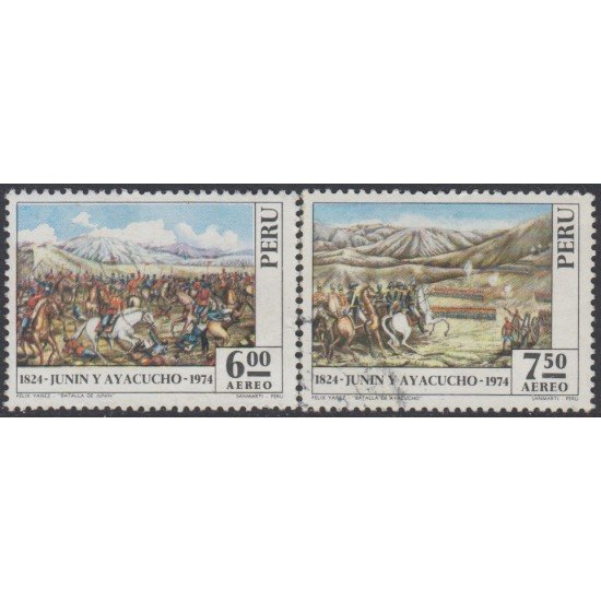 Perú A- 388/89 1974 Batallas de Junin y Ayacucho Usado Perú A- 388/89 1974 Batallas de Junin y Ayacucho Usado