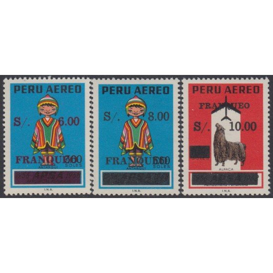 Perú A- 450/52 1977 Timbres aéreos Antarqui Alpaca MNH