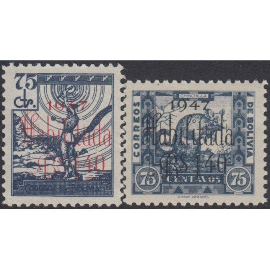 Bolivia 283/84  1947 Serie Antigua Timbres postales de 1938/39 MNH