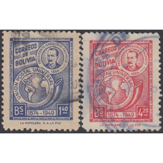 Bolivia 298/99 1949 Presidente Gregorio Pacheco Unión Postal Universal Usado