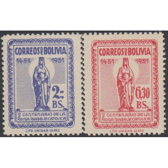 Bolivia 338/39 1952 V Centenario de la Reina Isabel La Católica MNH Bolivia 338/39 1952 V Centenario de la Reina Isabel La Católica MNH