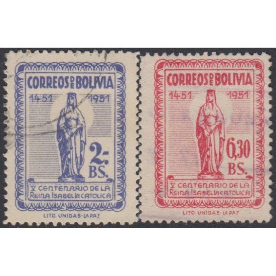 Bolivia 338/39 1952 V Centenario de la Reina Isabel La Católica Usado Bolivia 338/39 1952 V Centenario de la Reina Isabel La Católica Usado
