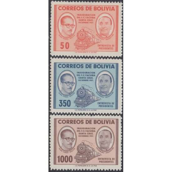 Bolivia 375/77 1957 Inauguración F.C. Yacuiba Sta Cruz Entrevista de Presidentes MNH Bolivia 375/77 1957 Inauguración F.C. Yacuiba Sta Cruz Entrevista de Presidentes MNH