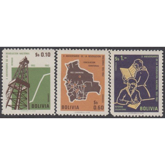 Bolivia 439/41 1964 X Aniversario de la Revolución Nacional MNH Bolivia 439/41 1964 X Aniversario de la Revolución Nacional MNH