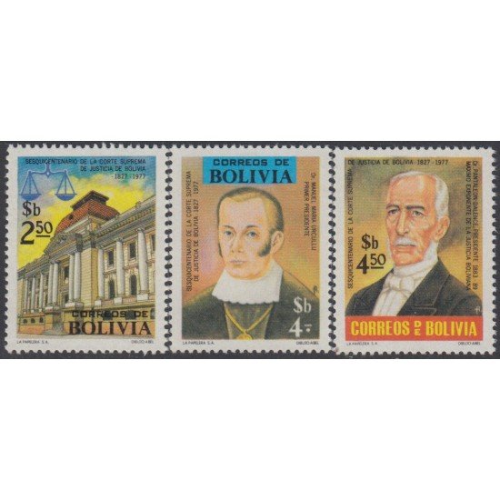 Bolivia 556/58 1977 150 Años de la Corte Suprema de Justicia MNH Bolivia 556/58 1977 150 Años de la Corte Suprema de Justicia MNH