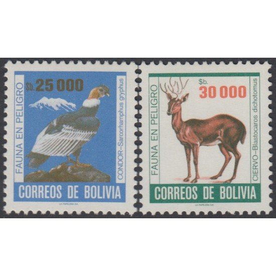 Bolivia 658/59 1985 Fauna en peligro Ciervo Cóndor MNH Bolivia 658/59 1985 Fauna en peligro Ciervo Cóndor MNH