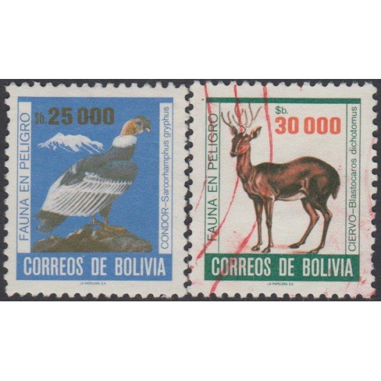 Bolivia 658/59 1985 Fauna en peligro Ciervo Cóndor Usado Bolivia 658/59 1985 Fauna en peligro Ciervo Cóndor Usado