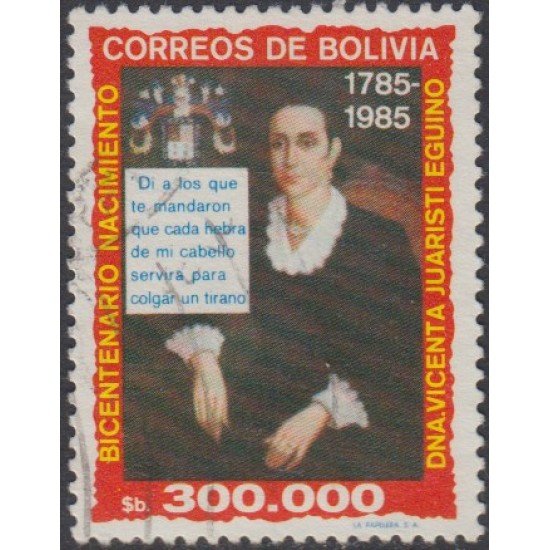 Bolivia 660 1985 Bicentenario del nacimiento de Dña Vicenta Juaristib Usado Bolivia 660 1985 Bicentenario del nacimiento de Dña Vicenta Juaristib Usado