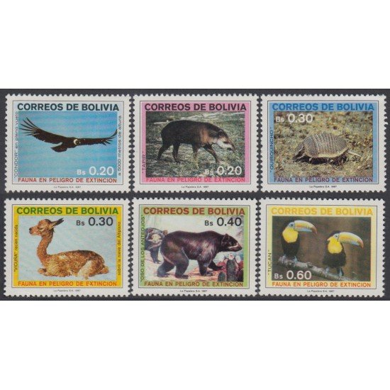 Bolivia 683/88 1987 Fauna en extinción Tucán Cóndor MNH Bolivia 683/88 1987 Fauna en extinción Tucán Cóndor MNH