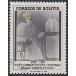 Bolivia 719 1988 Fray Bernardino de Cárdenas Primer Obispo Paceño Usado Bolivia 719 1988 Fray Bernardino de Cárdenas Primer Obispo Paceño Usado