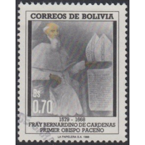 Bolivia 719 1988 Fray Bernardino de Cárdenas Primer Obispo Paceño Usado Bolivia 719 1988 Fray Bernardino de Cárdenas Primer Obispo Paceño Usado