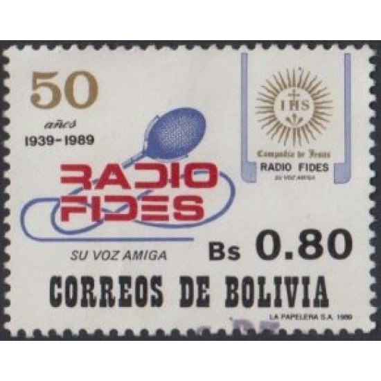 Bolivia 724 1989 50 Años de Radio Fides Usado Bolivia 724 1989 50 Años de Radio Fides Usado
