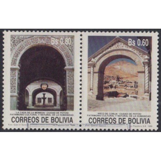 Bolivia 738/39 1989 La casa de la moneda Arco de cobija Usado Bolivia 738/39 1989 La casa de la moneda Arco de cobija Usado