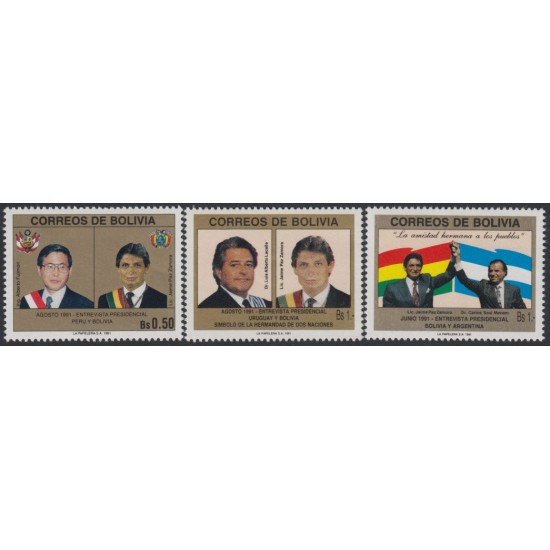 Bolivia 776/78 1991 Alberto Fujimori Luis Lacalle Carlos Saú Jaime Paz MNH Bolivia 776/78 1991 Alberto Fujimori Luis Lacalle Carlos Saú Jaime Paz MNH