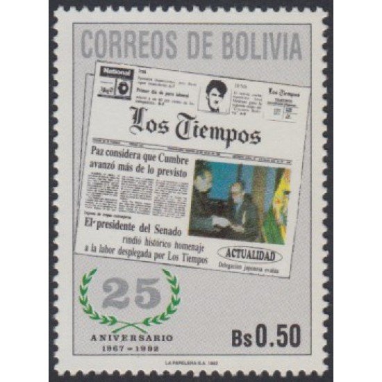 Bolivia 801 1992 25 Aniversario del periódico Los Tiempos MNH Bolivia 801 1992 25 Aniversario del periódico Los Tiempos MNH