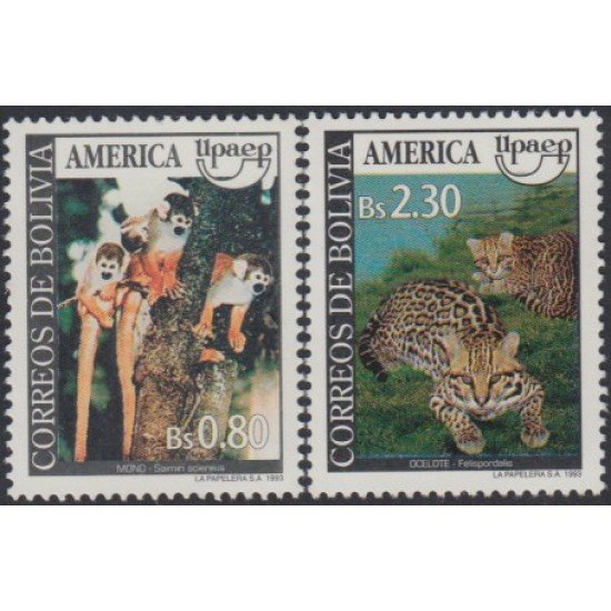 Bolivia 836/37 1993 América Upaep Fauna Ocelote Mono MNH Bolivia 836/37 1993 América Upaep Fauna Ocelote Mono MNH