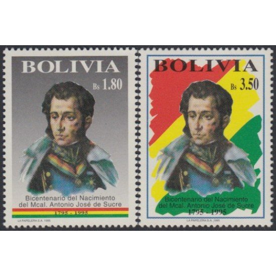 Bolivia 885/86 1995 Bicentenario del nacimiento de Antonio José de Sucre MNH Bolivia 885/86 1995 Bicentenario del nacimiento de Antonio José de Sucre MNH