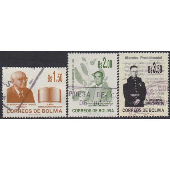 Bolivia 976/78 1998 Serie Antigua Personalidades Usado Bolivia 976/78 1998 Serie Antigua Personalidades Usado