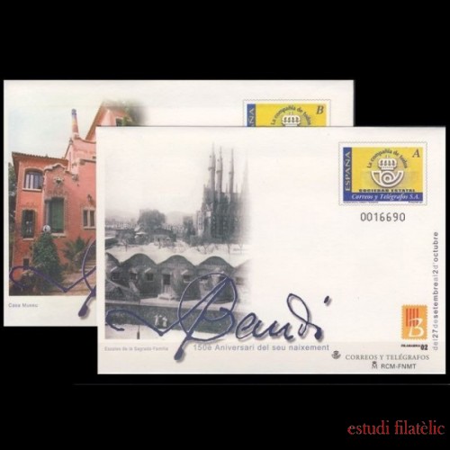 Sobres Enteros Postales 81/2  Filabarna 2002 Gaudí 