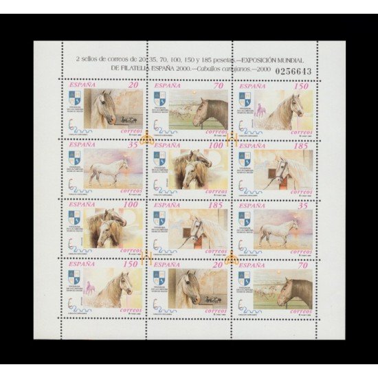 España Spain Minipliego 69 2000 Exposición Mundial Filatelia España Caballos cartujanos Horse España Spain Minipliego 69 2000 Exposición Mundial Filatelia España Caballos cartujanos Horse