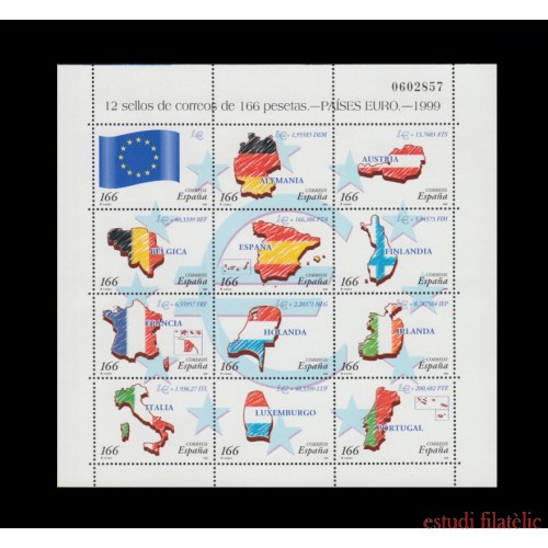 España Spain Minipliego 63 Países del Euro 1999