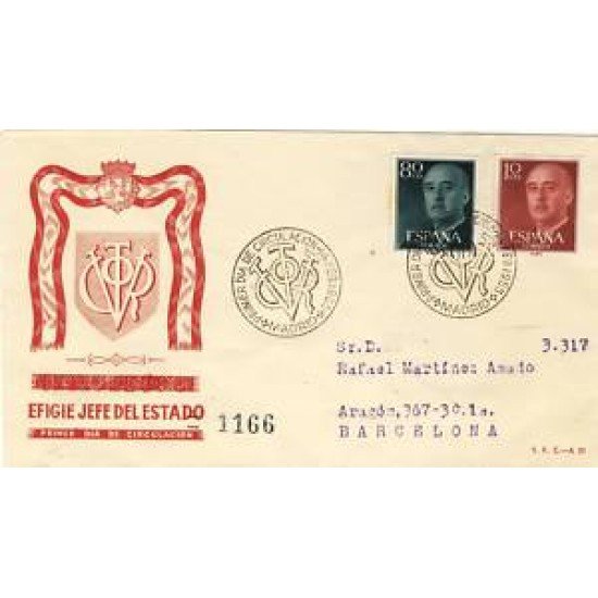 España Spain 1143/63 (1143+1152) 1955/56 General Franco SPD Sobres de Primer Día