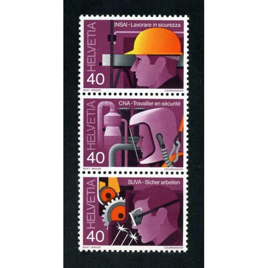 VAR1/S Suiza Switzerland 1064/66 1978  Seguridad en el trabajo Protección de los tarbajadores MNH