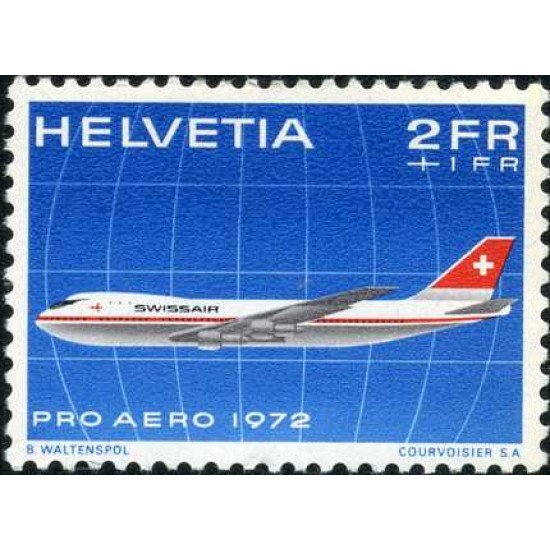 TRA1/S Suiza Switzerland  A-47  1972  25º Anv. del tráfico aéreo en el Atlántico Norte 50º Aniv. del tráfic aéreo postal inter. Avió Jumbo-Jet MNH