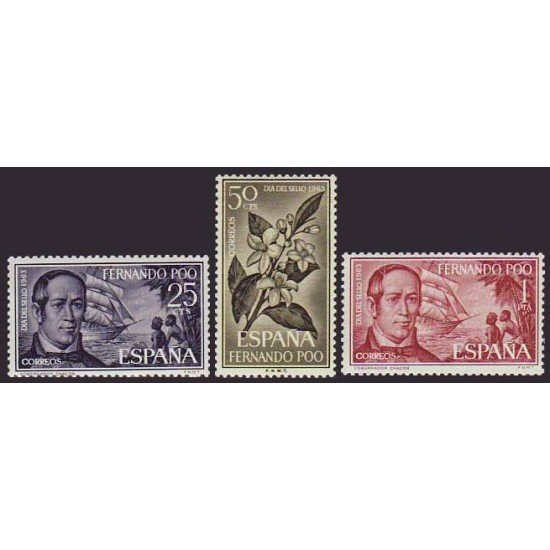 Fernando Poo 220/22 1964 Día del Sello de 1963 Gobernador Chacón-Flor de azahar MNH