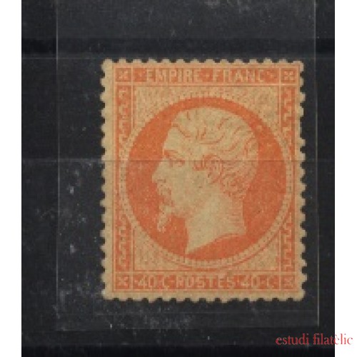 France Francia Nº 23b 1862 Sello nuevo con fijasellos, marca de autencidad Roig, 1 diente corto , color naranja vivo.