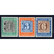 Alemania Federal - Bizonia - 76/78 - 1949 Cent. del sello alemán 1os sellos de Baviera Lujo