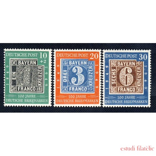 Alemania Federal - Bizonia - 76/78 - 1949 Cent. del sello alemán 1os sellos de Baviera Lujo