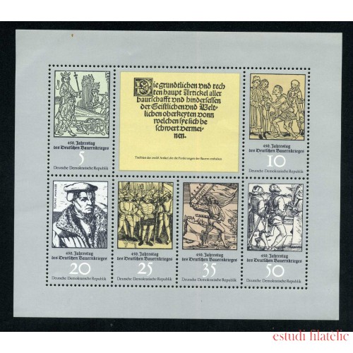 Alemania Oriental - 1694/99 - GERMANY 1975 450º Aniv. de la revuelta campesina Mini-hojita 6 sellos Lujo