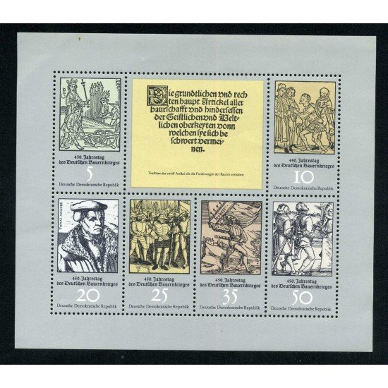 Alemania Oriental - 1694/99 - GERMANY 1975 450º Aniv. de la revuelta campesina Mini-hojita 6 sellos Lujo Alemania Oriental - 1694/99 - GERMANY 1975 450º Aniv. de la revuelta campesina Mini-hojita 6 sellos Lujo